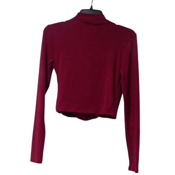ASTR Asymmetrical Pleated Cutout Mock Neck Sweater Top, Berry, Sz. S - Picture 10 of 11